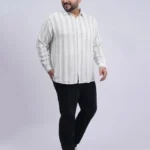 White Textured Striped Plus-Size Shirt for Men (3XL–8XL)