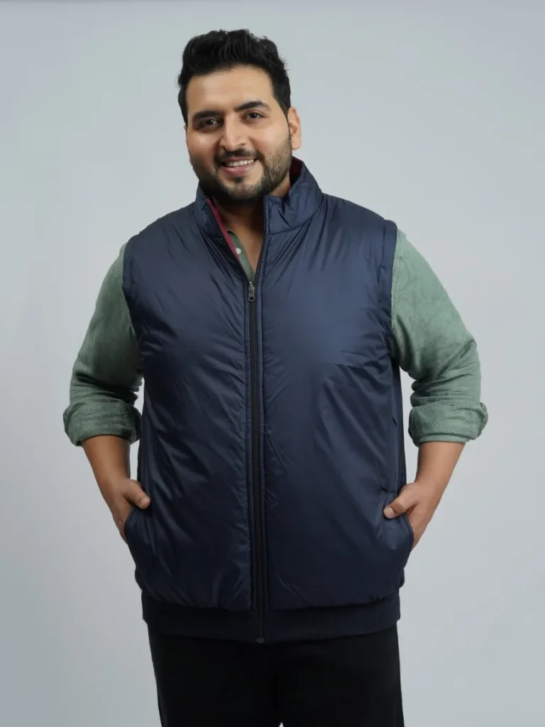 Men’s Plus Size Reversible Sleeveless Puffer Jacket – Navy & Maroon | Winter Bodywarmer for Big Men (3XL–8XL)