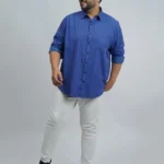 Royal Blue Jacquard Cotton Plus-Size Shirt for Men (3XL–8XL)