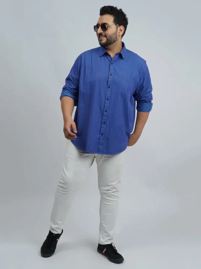 Royal Blue Jacquard Cotton Plus-Size Shirt for Men (3XL–8XL)