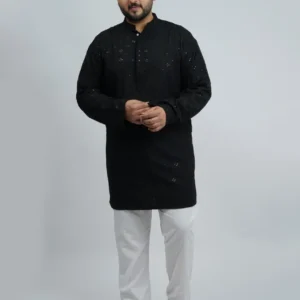 Black Premium Short Kurta for Plus-Size Men (3XL–8XL)