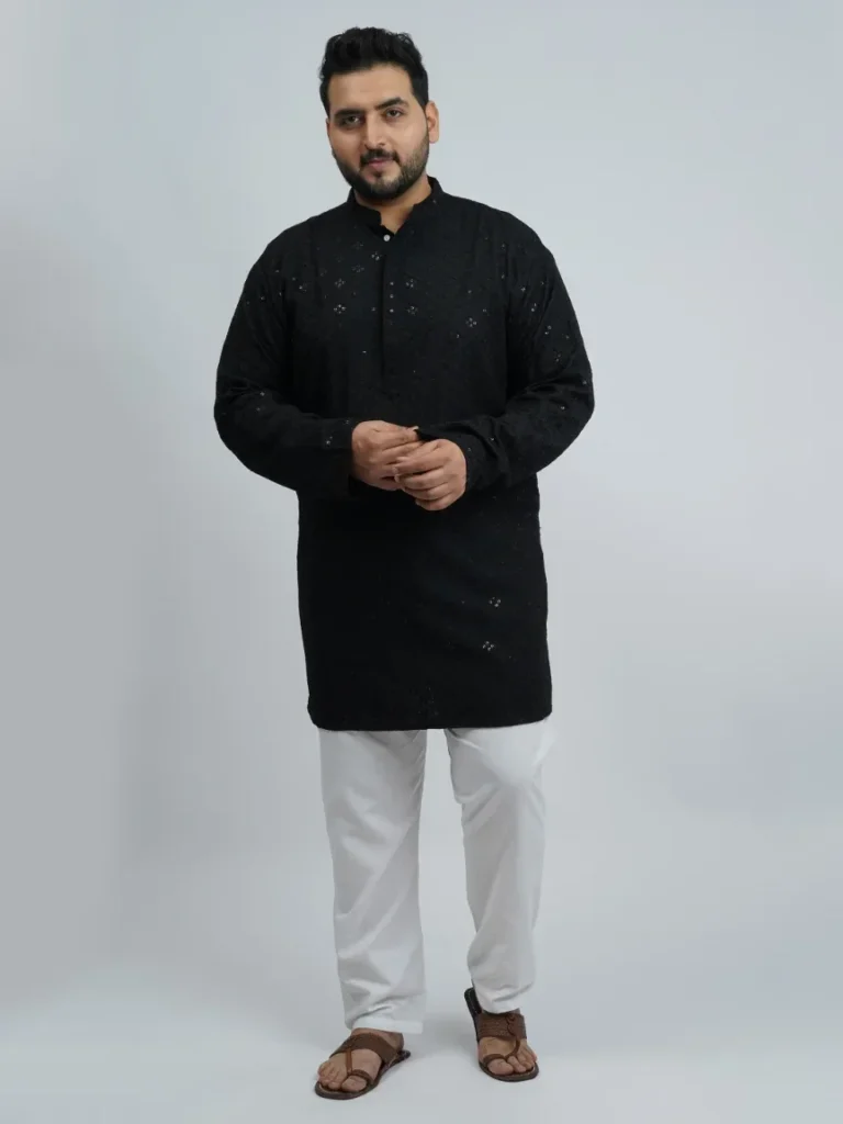 Black Premium Short Kurta for Plus-Size Men (3XL–8XL)