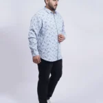 Sky Blue Abstract Printed Plus-Size Shirt for Men (3XL–8XL)