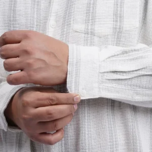 White Textured Striped Plus-Size Shirt for Men (3XL–8XL) alternate view