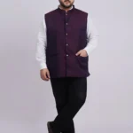 Plus Size Royal Blue & Maroon Jacquard Ethnic Waistcoat for Men