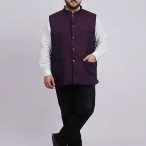 Plus Size Royal Blue & Maroon Jacquard Ethnic Waistcoat for Men