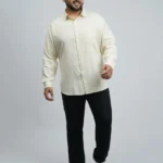 Soft Yellow Textured Leaf-Print Plus-Size Shirt for Men (3XL–4XL)