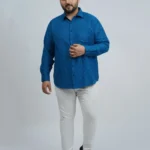 Blue Abstract Geometric Printed Plus-Size Shirt for Men (3XL–8XL)
