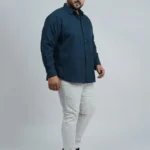 Navy Blue Premium Jacquard Textured Plus-Size Shirt for Men (3XL–8xl)