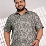 Plus Size Olive Abstract Printed Casual Shirt for Men