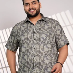 Plus Size Olive Abstract Printed Casual Shirt for Men