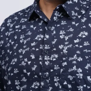 Navy Blue Floral Printed Plus-Size Shirt for Men (3XL–8XL) alternate view