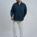 Navy Blue Premium Jacquard Textured Plus-Size Shirt for Men (3XL–8xl)