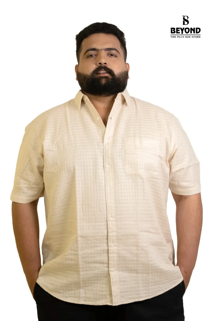 Cream Textured Half-Sleeve Shirt (2XL–8XL)