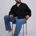 Plus Size Black Solid Casual Shirt for Men