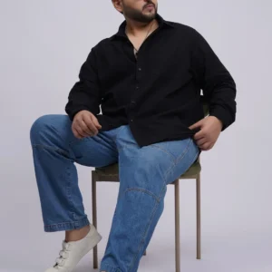Plus Size Black Solid Casual Shirt for Men