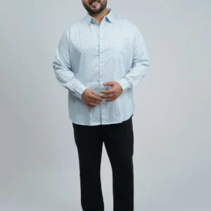 Light Blue Micro-Printed Premium Plus-Size Shirt for Men (3XL–8XL)