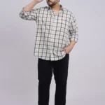 Plus Size White & Olive Checkered Casual Shirt for Men