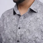 Grey Floral Printed Plus-Size Shirt for Men (3XL–8XL)