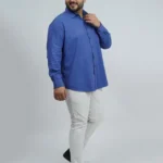 Royal Blue Jacquard Cotton Plus-Size Shirt for Men (3XL–8XL)