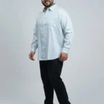 Light Blue Micro-Printed Premium Plus-Size Shirt for Men (3XL–8XL)