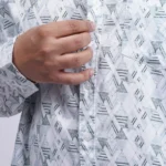 White & Grey Abstract Geometric Printed Plus-Size Shirt for Men (3XL–8XL)