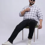 White Multi-Check Cotton Plus-Size Shirt for Men (3XL–8XL) | Beyond The Plus Size Store