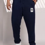 Plus Size Navy Blue Solid Jogger Track Pant for Men with Zipper Pocket