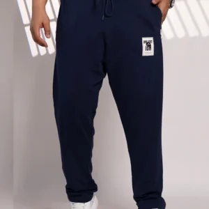 Plus Size Navy Blue Solid Jogger Track Pant for Men with Zipper Pocket