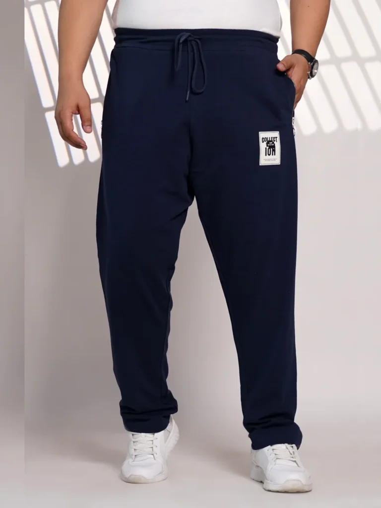 Plus Size Navy Blue Solid Jogger Track Pant for Men with Zipper Pocket