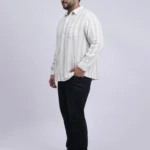 White Textured Striped Plus-Size Shirt for Men (3XL–8XL)
