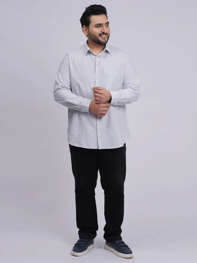 Plus Size White Pinstripe Full Sleeve Formal Shirt for Men
