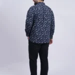 Navy Blue Floral Printed Plus-Size Shirt for Men (3XL–8XL)