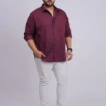 Plus Size Wine Solid Casual Shirt for Men