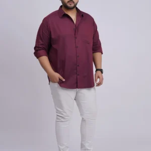 Plus Size Wine Solid Casual Shirt for Men