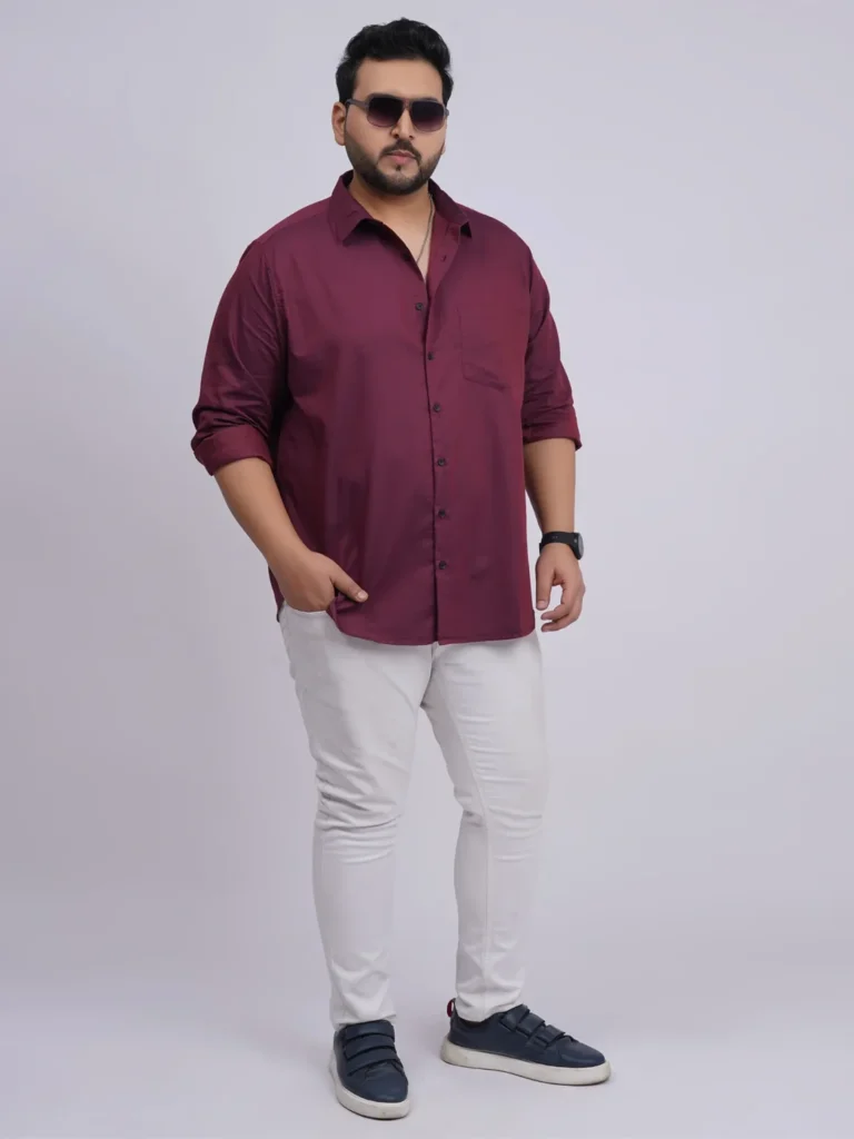 Plus Size Wine Solid Casual Shirt for Men