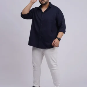 Plus Size Navy Blue Solid Casual Shirt for Men