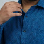 Blue Abstract Geometric Printed Plus-Size Shirt for Men (3XL–8XL)
