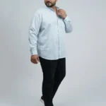 Light Blue Micro-Printed Premium Plus-Size Shirt for Men (3XL–8XL)