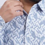 Sky Blue Abstract Printed Plus-Size Shirt for Men (3XL–8XL)