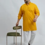 Mustard Festive Textured Plus-Size Kurta for Men (3XL–8XL)