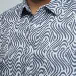Grey & White Wave-Pattern Premium Printed Plus-Size Shirt