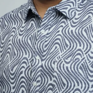 Grey & White Wave-Pattern Premium Printed Plus-Size Shirt alternate view