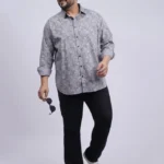 Grey Floral Printed Plus-Size Shirt for Men (3XL–8XL)