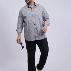 Grey Floral Printed Plus-Size Shirt for Men (3XL–8XL)