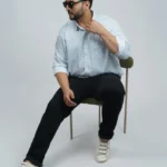 Light Blue Micro-Printed Premium Plus-Size Shirt for Men (3XL–8XL)