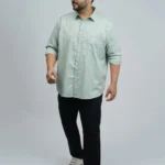 Mint Green Textured Floral Printed Plus-Size Shirt for Men