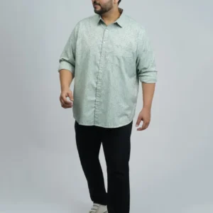 Mint Green Textured Floral Printed Plus-Size Shirt for Men