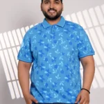 Plus Size Sky Blue Floral Print Polo T-Shirt for Men