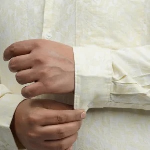 Soft Yellow Textured Leaf-Print Plus-Size Shirt for Men (3XL–4XL) alternate view